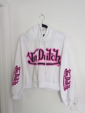 Von Dutch White Hoodie with Pink Logo Script